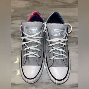 Converse Kids Gray Low Top Sneakers with Pink & Navy Accents